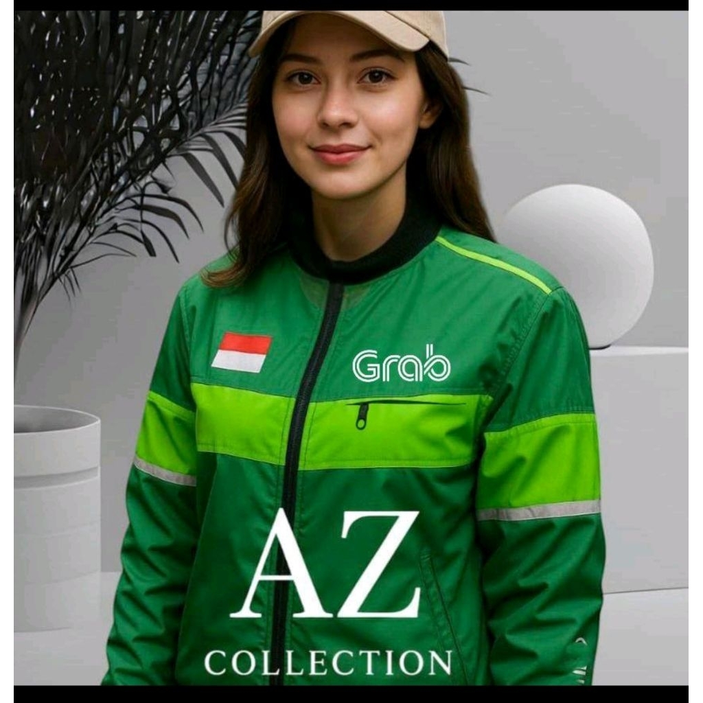Jaket grab bomber waterproof bahan taslan premium bordir pria wanita