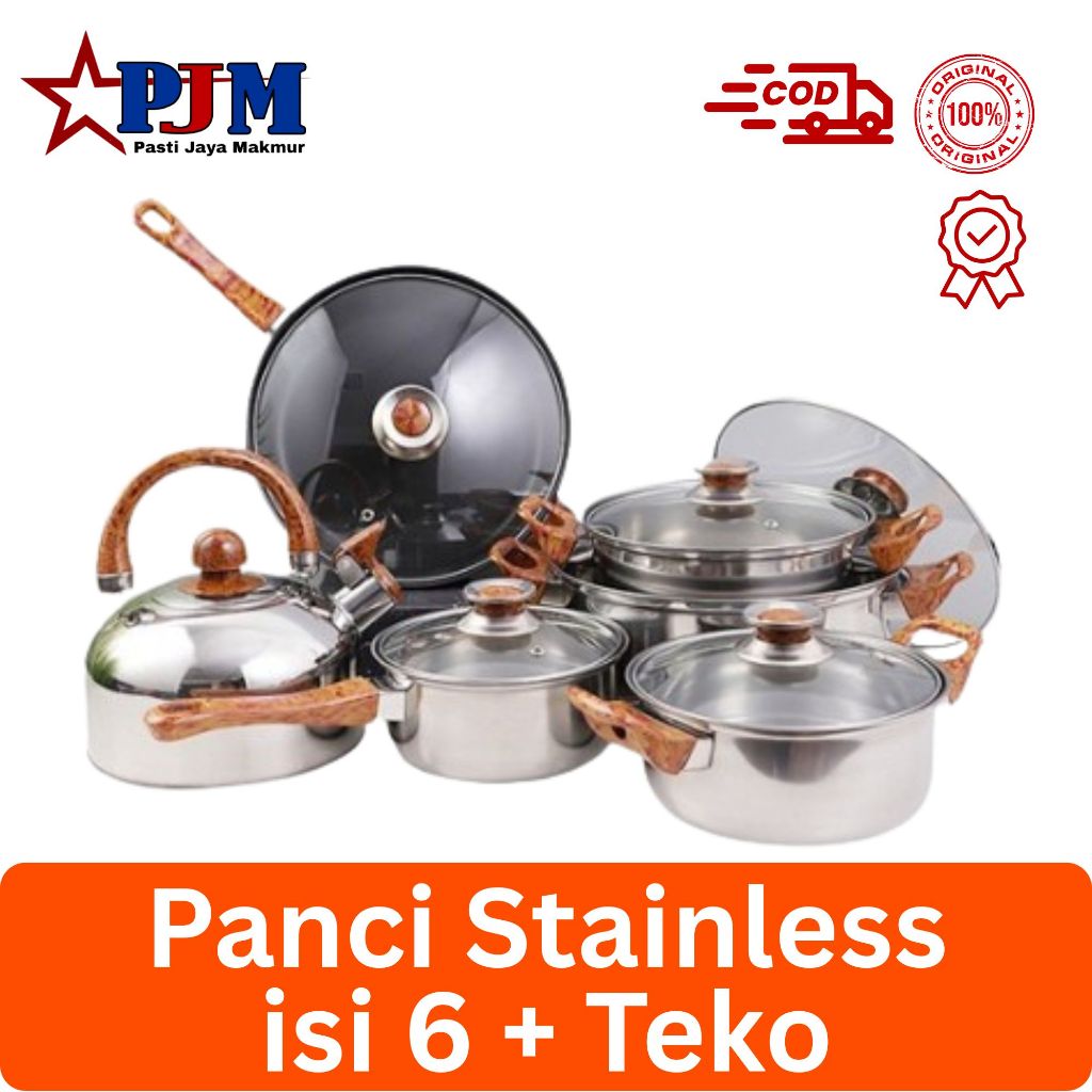 Panci Stainless 6 Set Plus Teko Anti Lengket