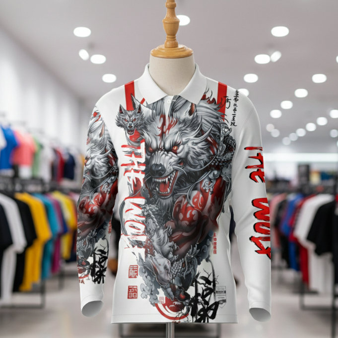 KAOS PRIA TERBARU / KAOS POLLO / KAOS JERSEY MOTIF WOLF / BAJU PRIA WANITA BERKERAH TANGAN PANJANG