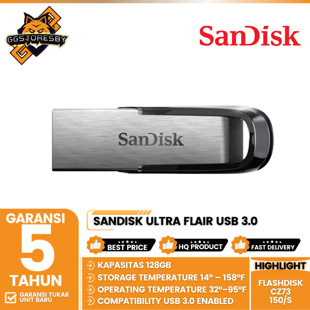 SanDisk Ultra Flair USB 3.0 150MB/s Flashdisk CZ73 128GB - (SDCZ73-128G-G46)