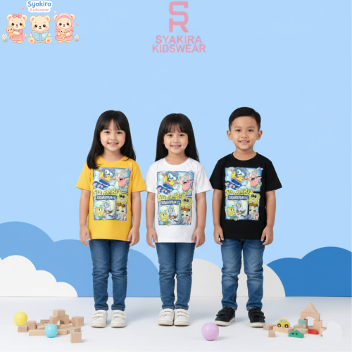 Syakira Kids Baju Anak / T-shirt Anak / Kaos Anak Laki - Laki dan Perempuan 1 - 10 Tahun SpongeBob: 