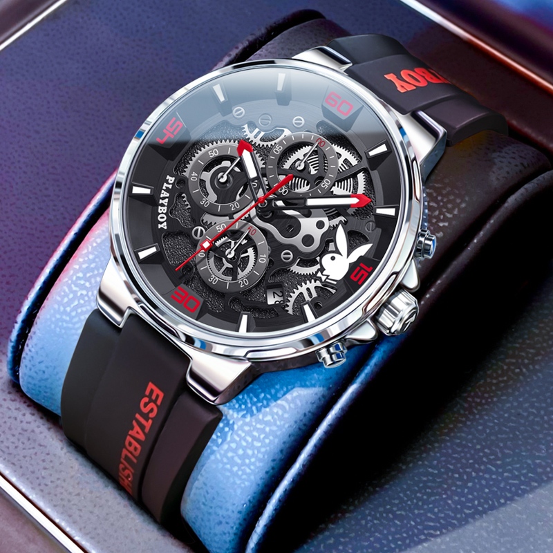 recommended playboy jam tangan pria anti air original cowok multifungsi kalender luminous fashion
