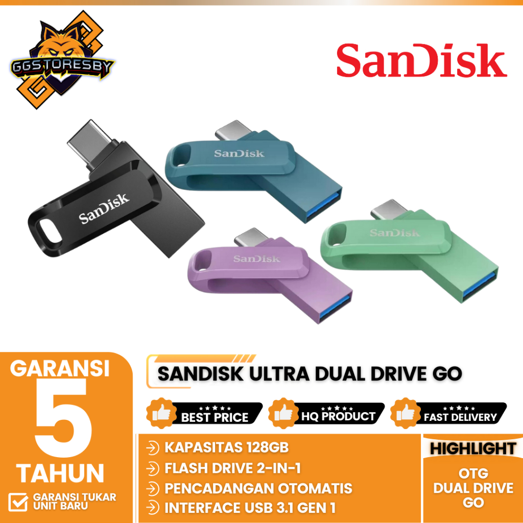 Flashdisk OTG Sandisk Ultra Dual Drive GO 128GB USB 3.1 Type-C - (SDDDC3-128G-G46)