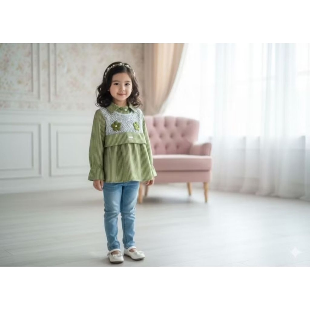KEMEJA BLOUSE  SET ROMPI ANAK CEWEK UNTUK USIA 1 SAMPAI 8 TAHUN