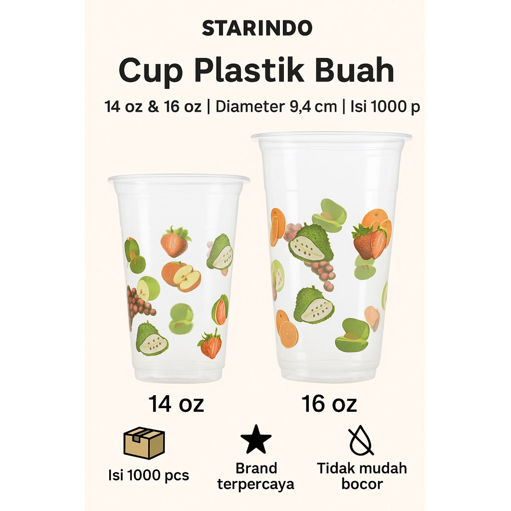 cup motif buah gelas fruty 14 oz 16 oz starindo