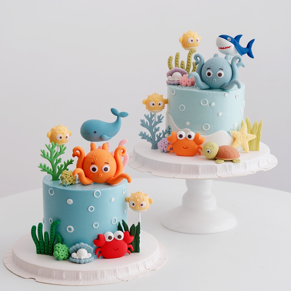 Q33 Hiasan /dekorasi cake / topper kue ulang tahun anak motif binatang rumput laut