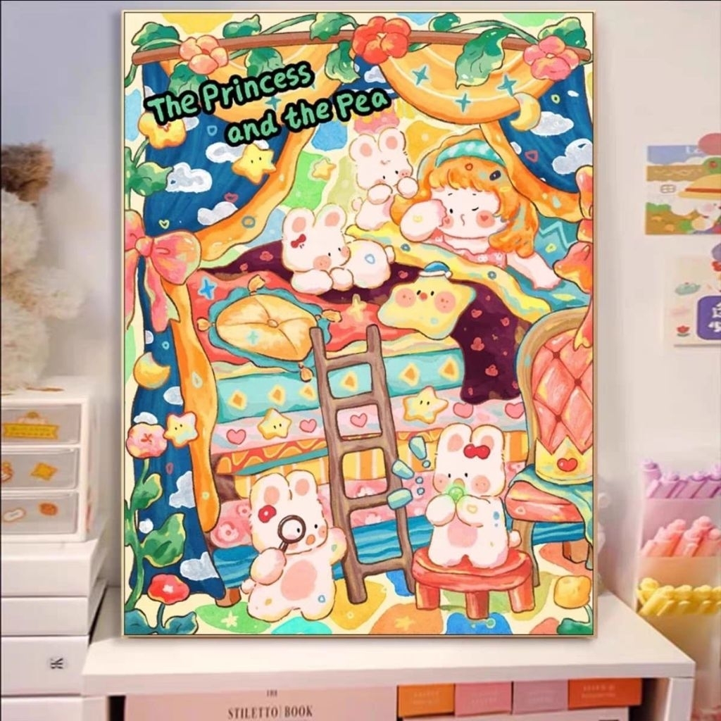 UnikTemu Paket Cross Stitch Kristik Princess and the Pea 9ct  Pola Kain