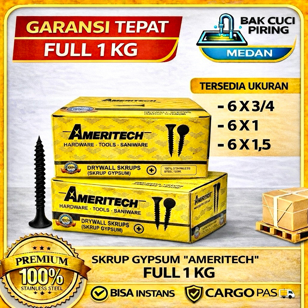 SKRUP GYPSUM HITAM 1KG/ BAUT SKRUP KAYU DRYWALL/SEKRUP GYPSUM AMERITECH FULL 1KG