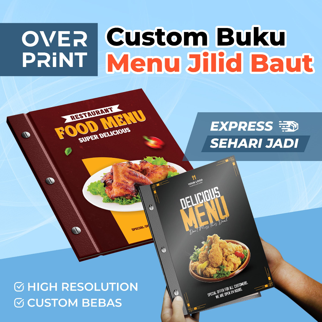 Custom Cetak Buku Menu Restoran Cafe A4 Jilid Baut - Print Buku Daftar Menu Makanan Minuman Premium 