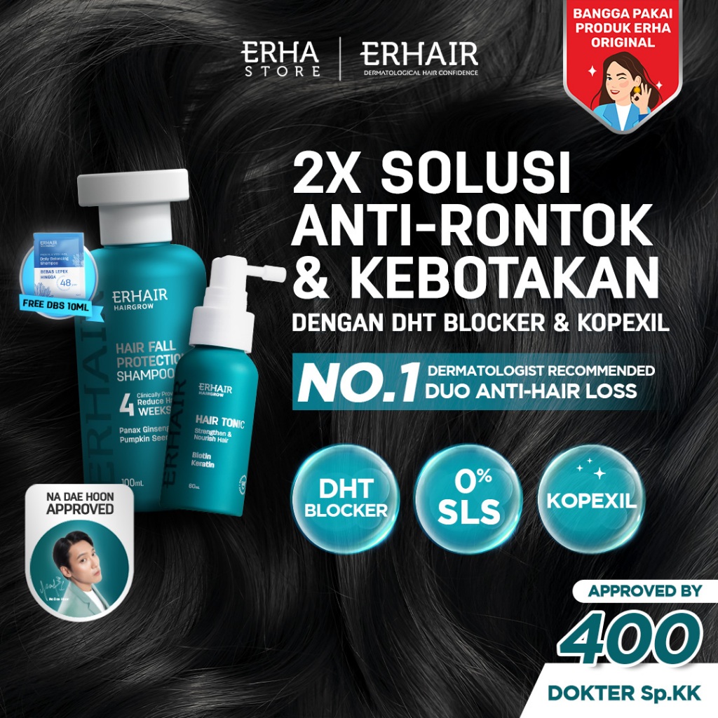 ERHAIR Bundle Hairgrow Shampoo 100ml & Tonic 60ml - Sampo & Tonik Anti Rambut Rontok