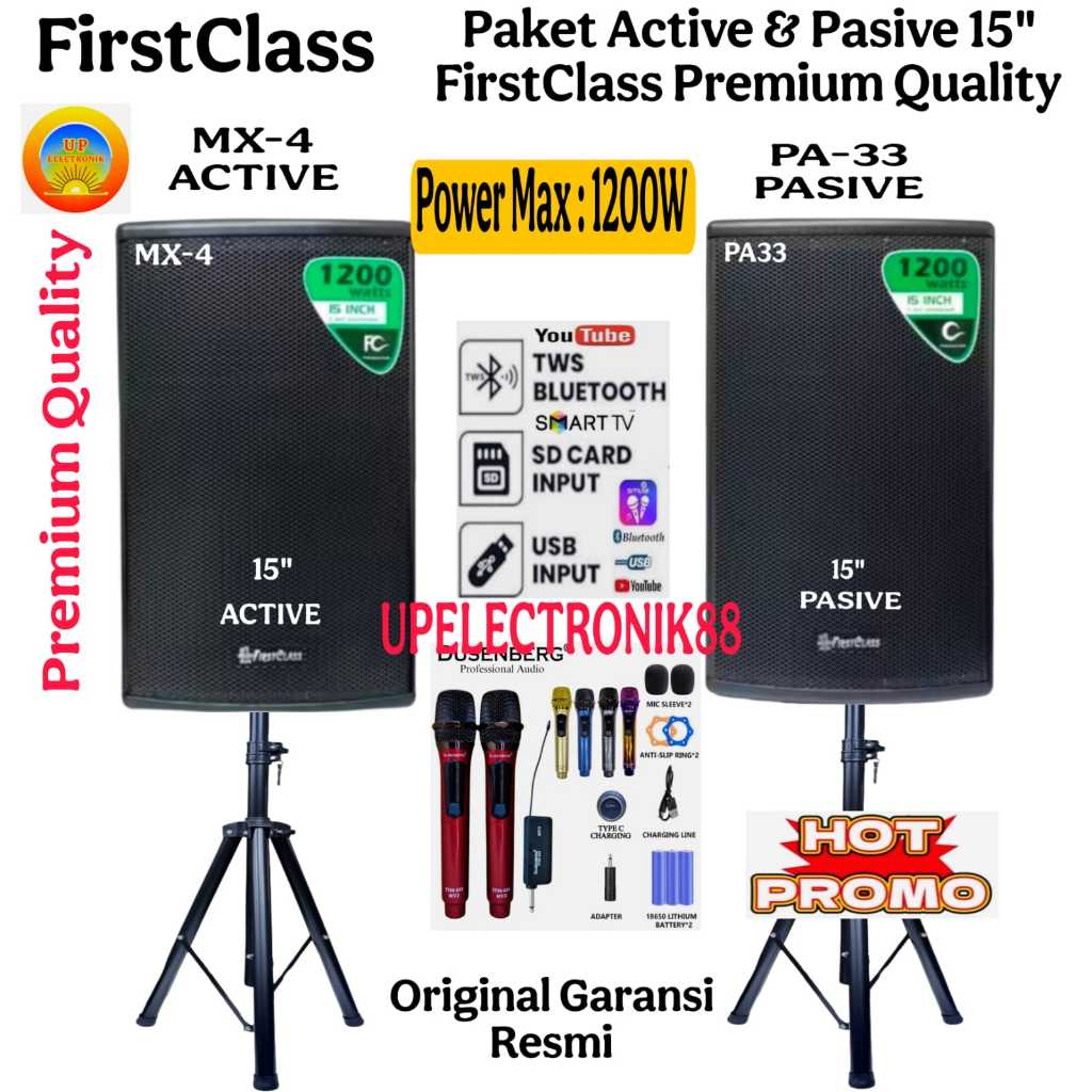 Paket Outdoor Indoor Speaker Aktif Pasif 15" Firstclass MX 4 JP 160PRO/PA 33 JP 999PRO Bluetooth Usb