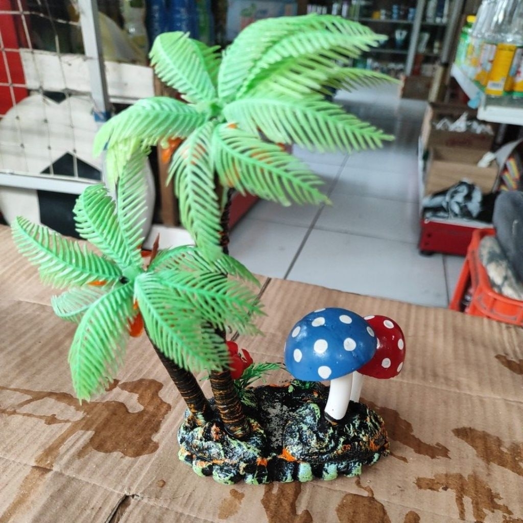 Hiasan akuarium Poho kelapa+jamur