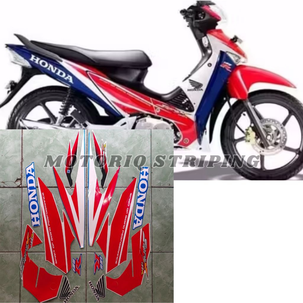 Striping Lis Body Motor Honda Supra X 125 R Tahun 2005 Warna Biru Putih Sticker Lis Body Standar