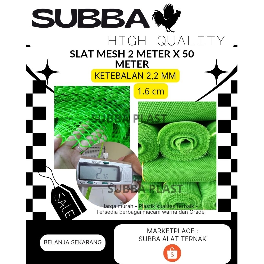 SLAT ROLL KANDANG AYAM - SLAT PLASTIK ROLL 2M * 50M - Ketebalan 2.2mm-2.7mm (Sangat Tebal) - Lubang 