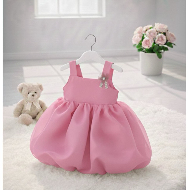 Luna Balloon Dress Baby | Gaun Bayi Mewah Organza Satin | Dress Pesta Bayi Perempuan