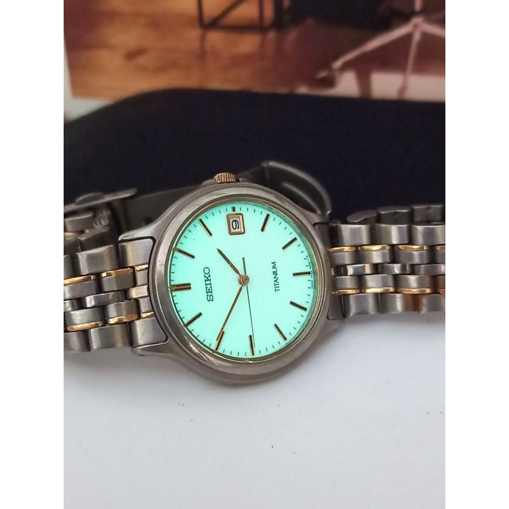 jj03386 jam tangan seiko titanium 7N42-8A60 full lumed dial