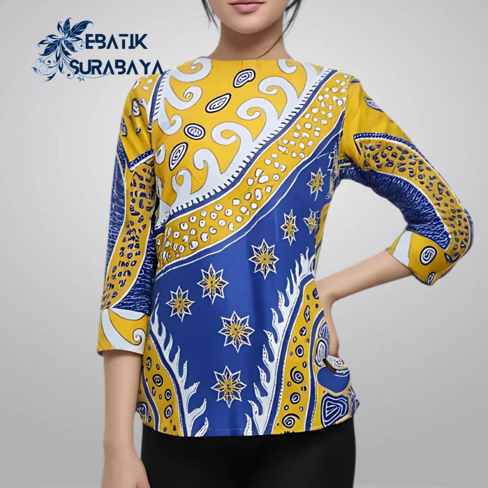 Blouse Atasan Batik ( Model combinasi polos ) / Baju Kerja Kain Katun Wanita