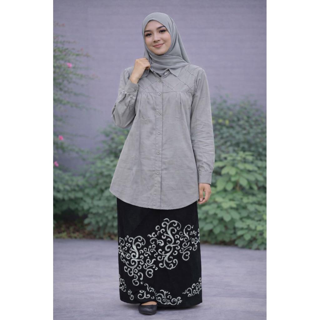 Stelan  Tunik Hara + Sarung Gloyor Tebal+ Hijab Saudia