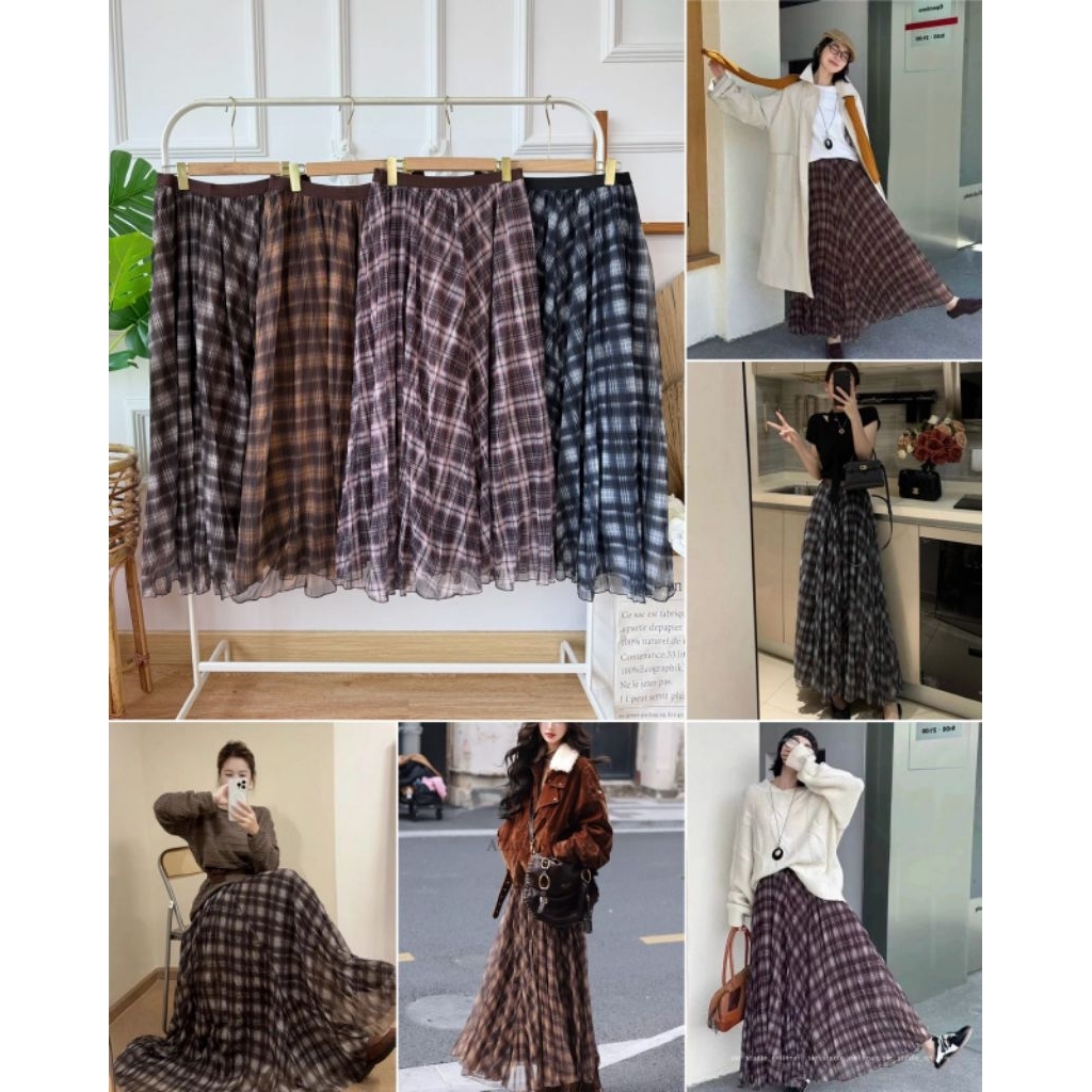 Rok Panjang Wanita | Skirt Zeya Plaids Sifon Plisket