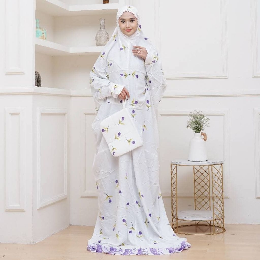mukena dewasa mukena lajuran terusan mukenah rayon tebal adem nyaman putih renda mukena murah