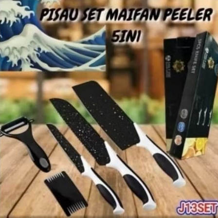 J13 ] Pisau Hitam Set 5 In 1 / Pisau Dapur Set Serbaguna J13