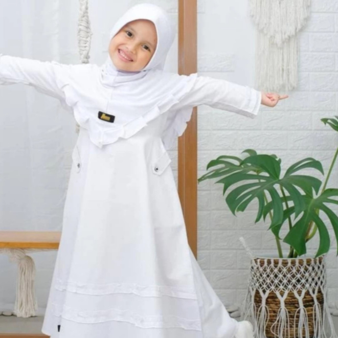 gamis anak putih gamis manasik haji set kerudung baju muslim anak warna putih