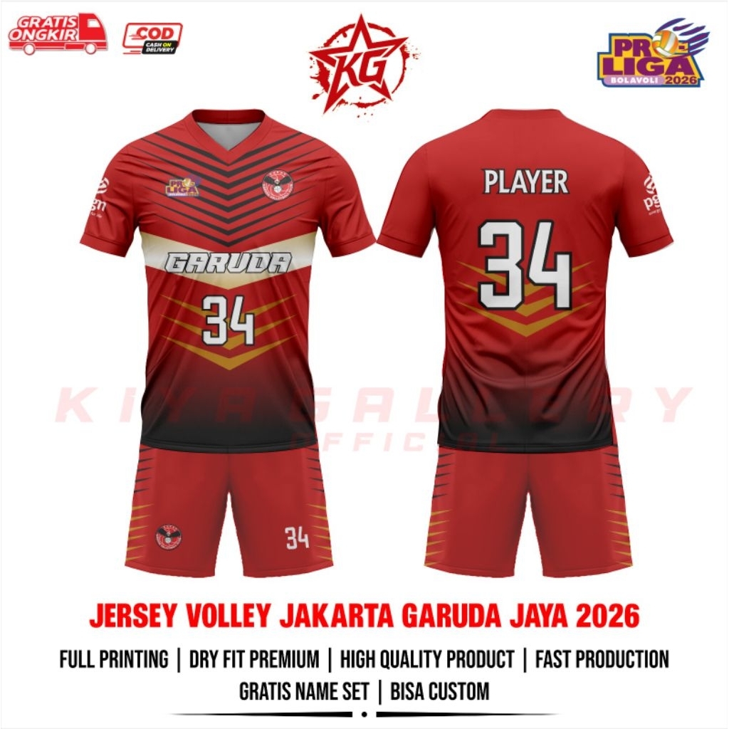 JERSEY VOLI PROLIGA JAKARTA GARUDA JAYA 2026 FULL PRINTING GRATIS NAMA DAN NOMOR