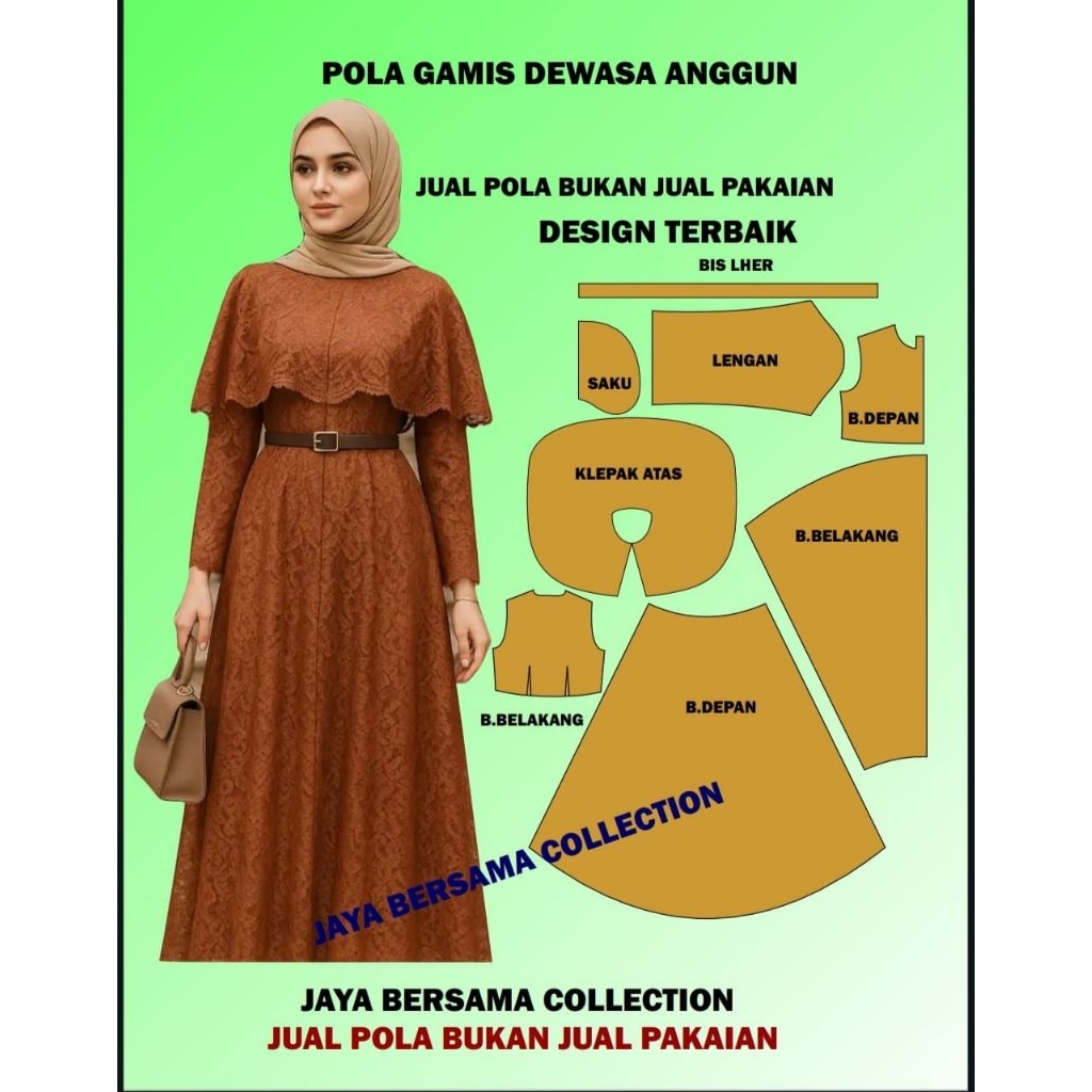 pola jahit gamis Aurora pari untuk penjahit pemula