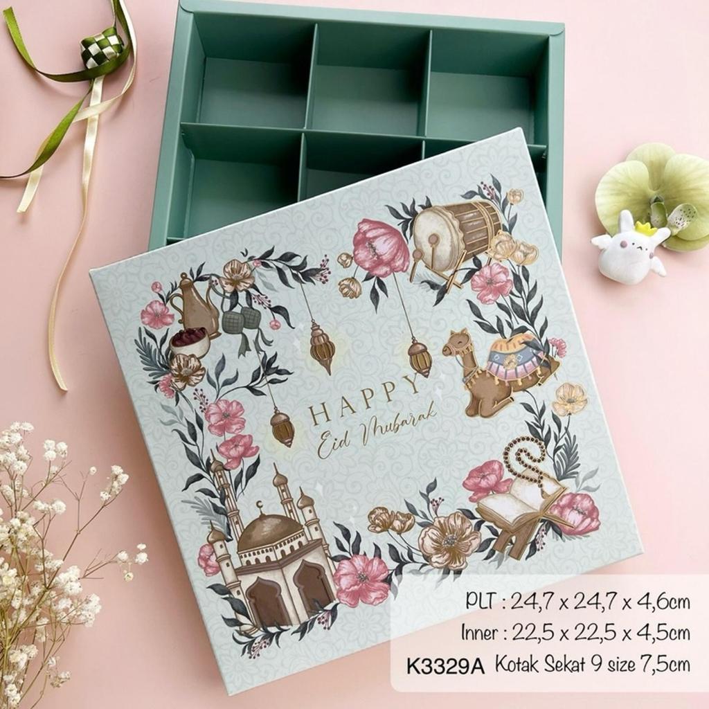 K3329 Kotak Eid Sekat 9 Pie| Dus Lebaran| Box Egg Tart| Kue Sus| Puding