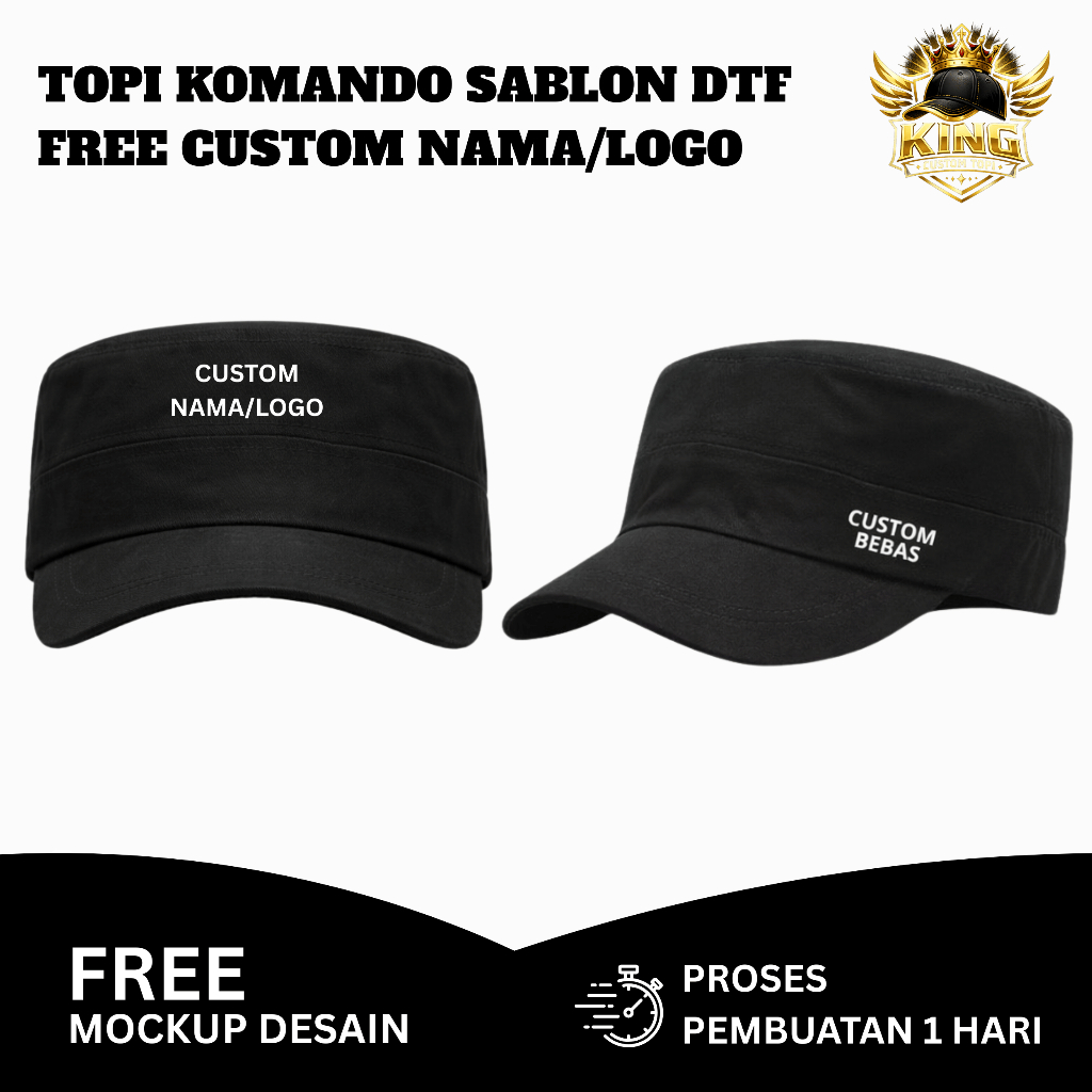 Topi Komando Bisa CUSTOM LOGO/TULISAN BEBAS Topi Pria Topi Wanita Topi Komunitas Topi Polos