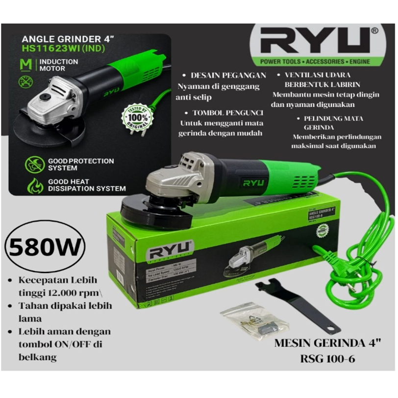 RYU Mesin Gerinda Tangan RYU TEKIRO Angle Grinder Grinda Ryu RSG 100-6 Gurinda Ryu Japan Original