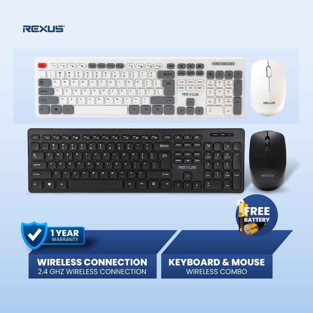 Keyboard Mouse Wireless Combo Rexus KM8 Baterai Tahan Lama, Pasangan Ideal untuk Komputer Anda