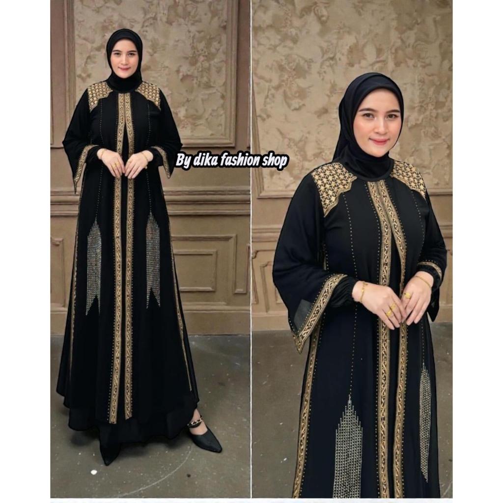 Gamis Abaya Turki Hitam Mewah - Bahan Jersey Super Korea Mix Ceruty Babydoll