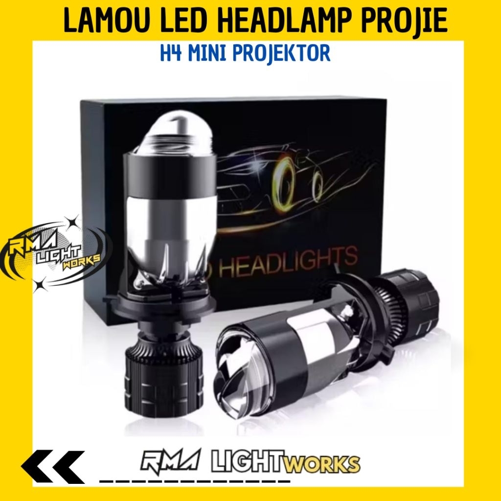 Lampu LED Headlamp projie H4 Mini Projector Lens 55 watt Lensa mobil motor v9
