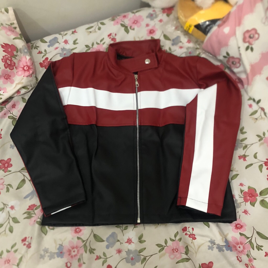 jaket merah kulit list putih jaket Dance