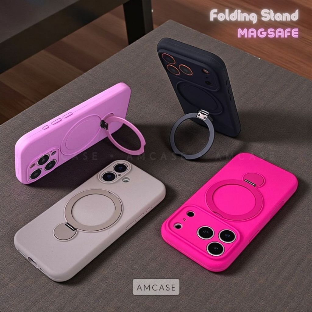 Folding Stand Ring Magsafe 360 Rotation Silicone Case IPHONE 17 Air 17 Pro Max 16 Pro Max 15 Pro Max