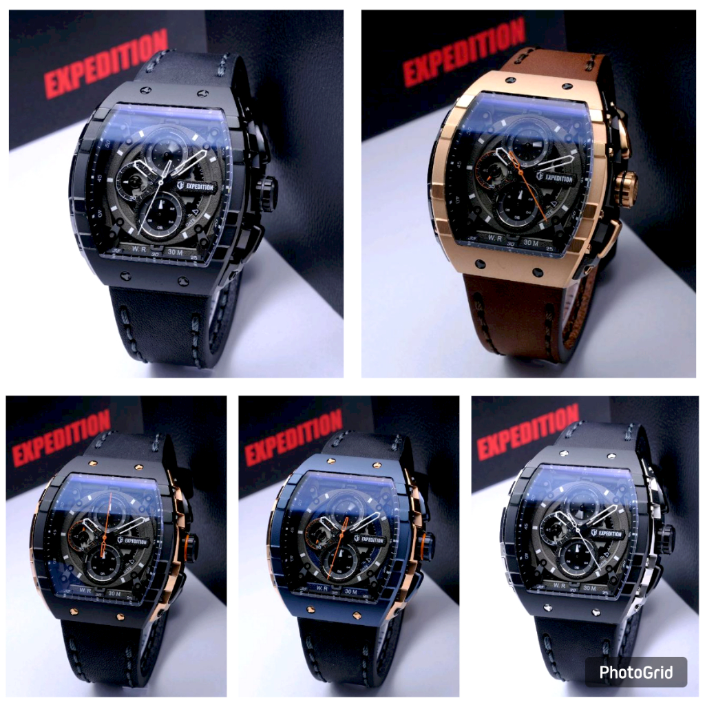 JAM TANGAN PRIA EXPEDITION EXP 6782 / E6782 ORIGINAL CHRONOGRAPH - TALI KULIT - GARANSI RESMI 1 TAHU