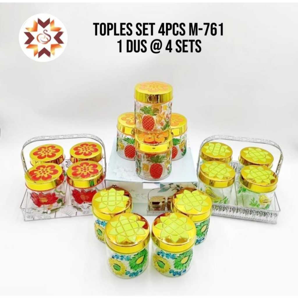 Toples Kaca Serbaguna + Keranjang/ Souvenir Toples Lebaran/ Toples Kue/ Toples Motif/ Toples Hias Ka