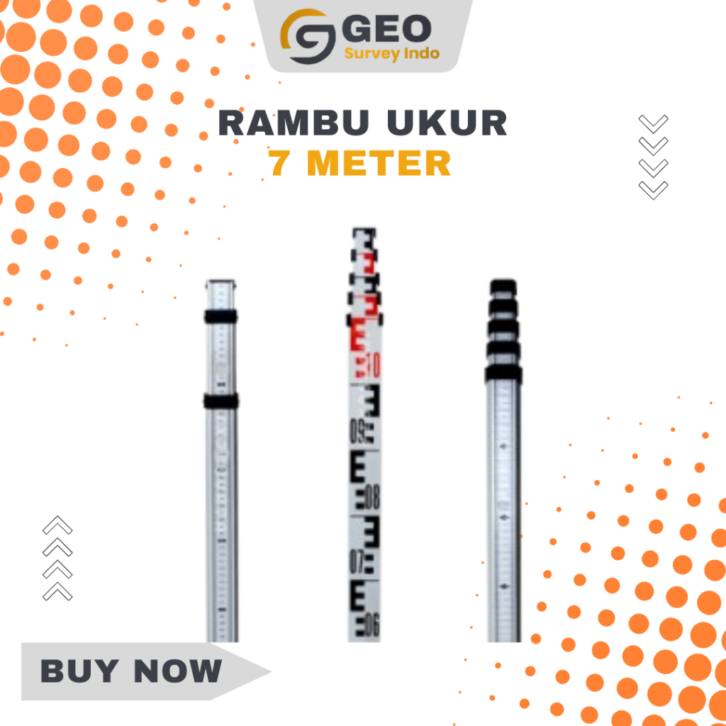 Rambu Ukur Aluminium 7 Meter + Nivo | Staff Levelling Bak Ukur Survey For Theodolite Waterpass Level