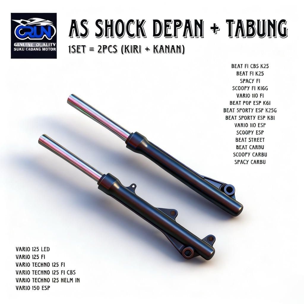 CRUN As Shock Shockbreaker Depan Plus Tabung Honda Beat FI Spacy Scoopy Vario 125 Vario 150 ESP