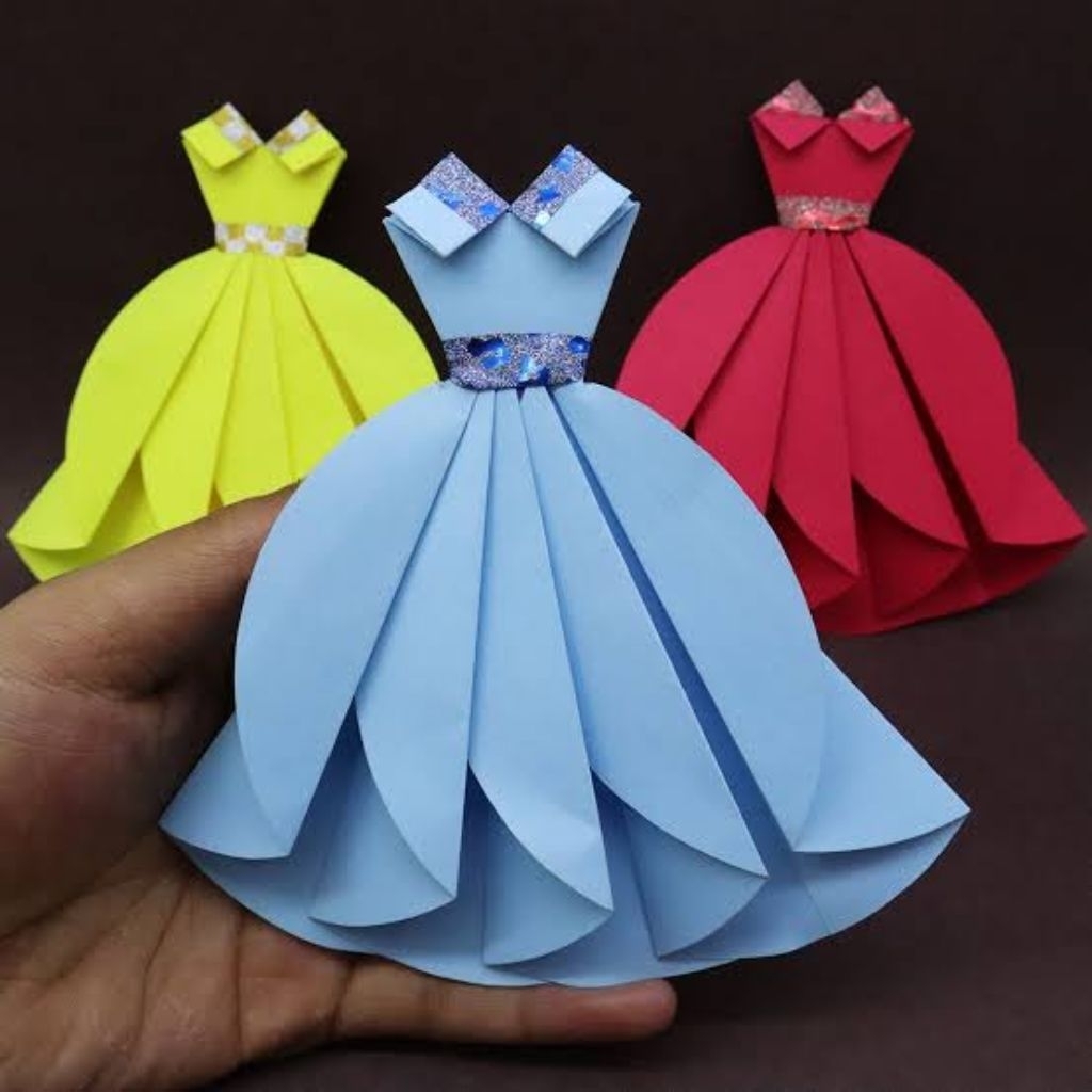 Origami Bentuk Dress/Paper Garland 3D/Kerajinan Origami Bentuk Dress