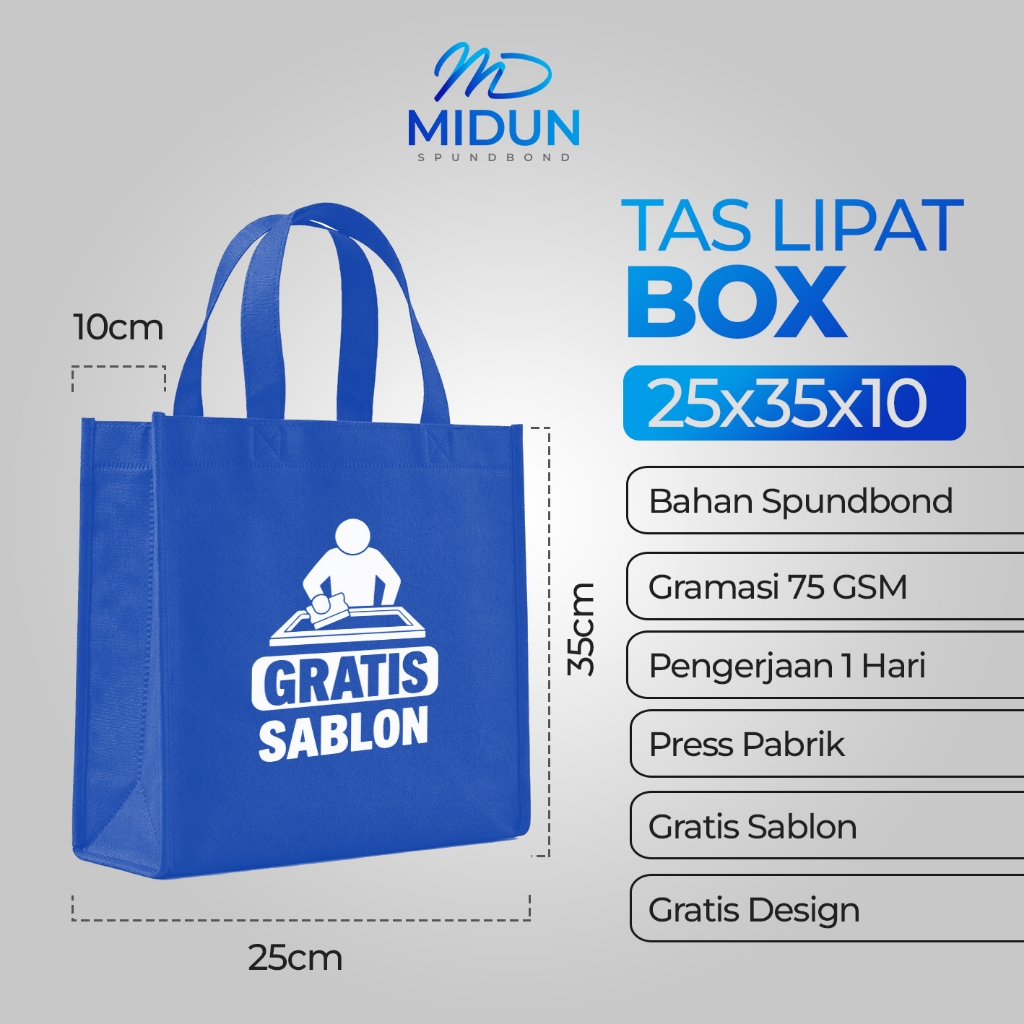 Tas Spunbond Custom Sablon 1 Hari Box 25x35x10