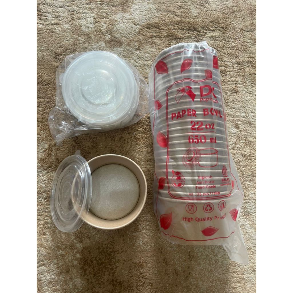 Paper Bowl DK 650 ml Coklat + Tutup isi 25 Pcs