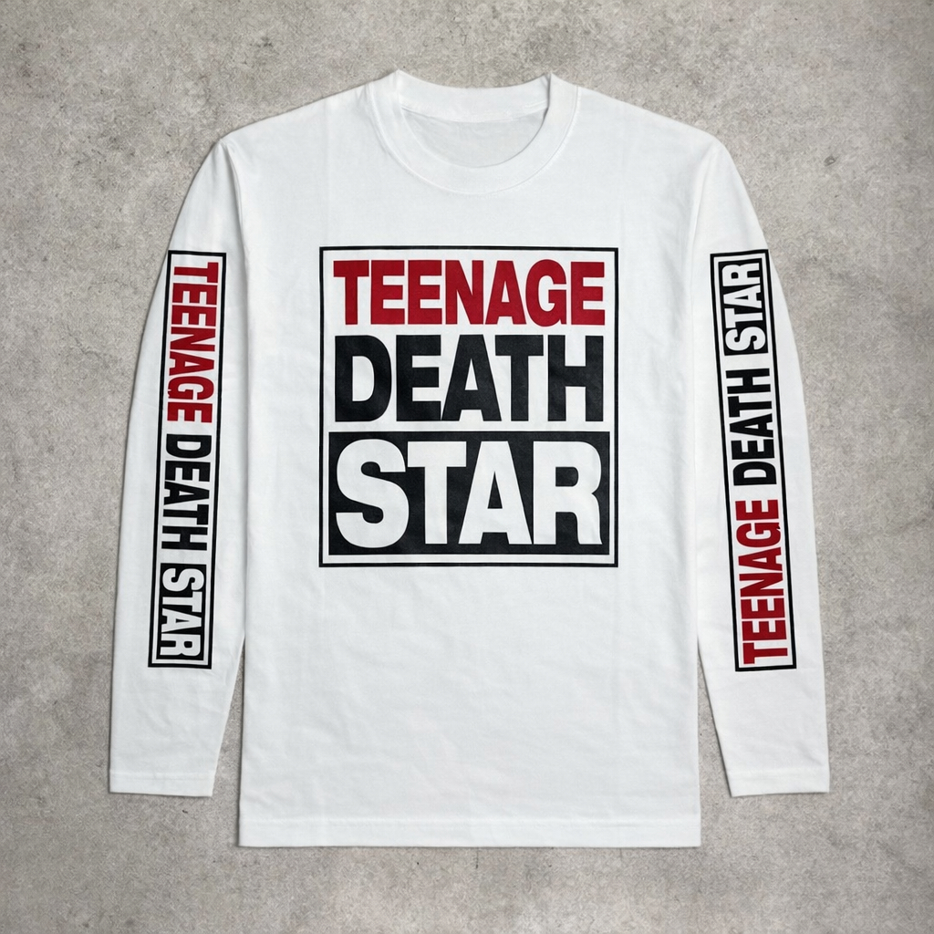 Promo Long Sleeve Teenage Death Star Vision White Katun T-Shirt Motif SKENA Putih Ukuran S-XXL