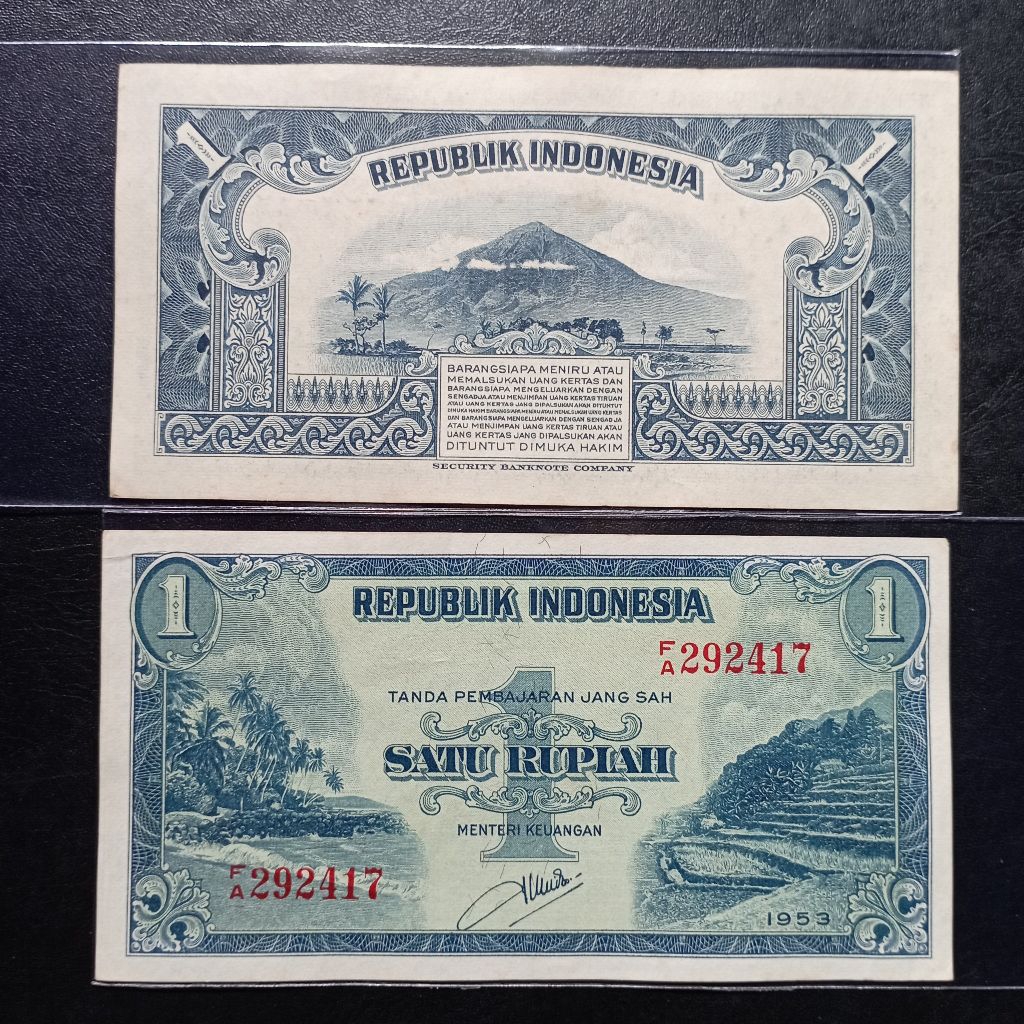 uang kertas 1 rupiah pemandangan alam tahun 1953 seperti baru gres asli