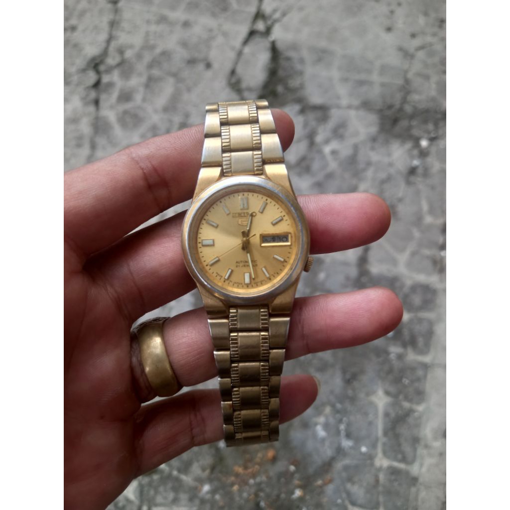 jam tangan seiko 5 lawas 4227 gold plated