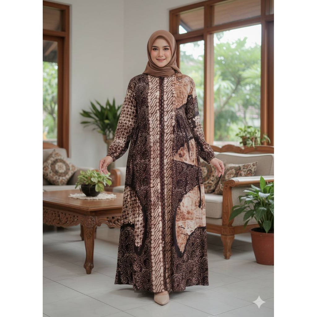 Gamis Batik Twill Ori Rayon Premium Motif Abstrak Busui