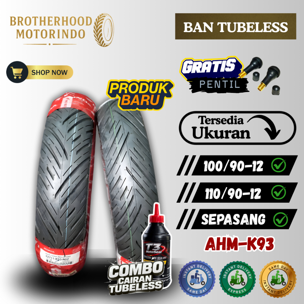 (PAKET SEPASANG) BAN AHM FEDERAL K93 (100/90-12 / 110/90-12) BAN TUBELESS AHM / BAN RING 12 / BAN MA
