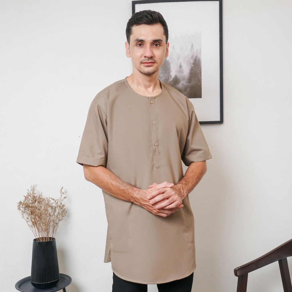Koko Pria Model Kurta Kaftan Modern Semi Wool Lengan Pendek