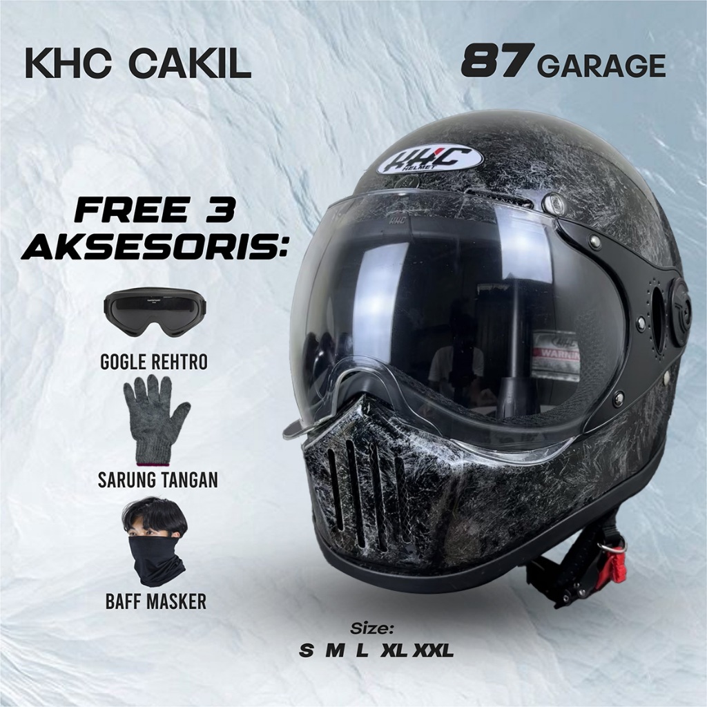 HELM CAKIL KHC MOTIF KACA PILOT FULL FACE ORIGINAL SNI FREE GOGLE/SARUNG TANGAN/BUFF MASKER